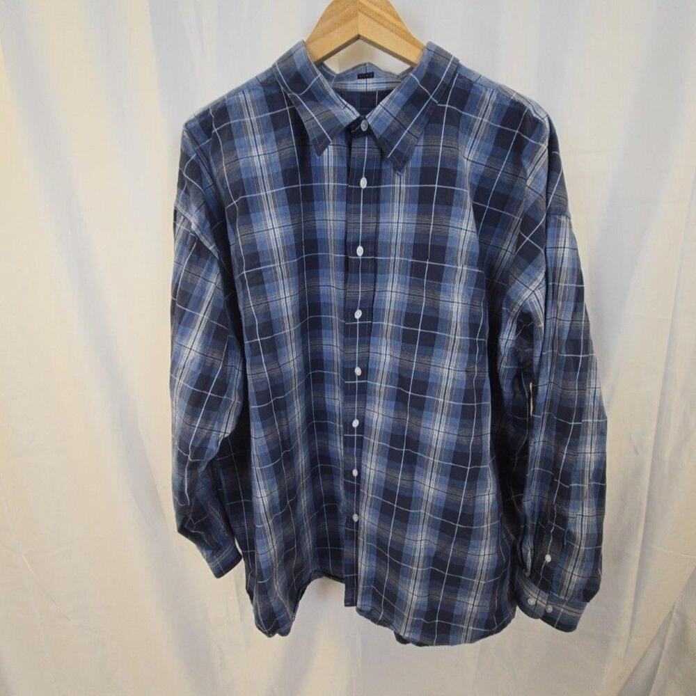 Van Heusen Shirt Mens 3XLT Blue Plaid Button Front Long Sleeve Big & Tall